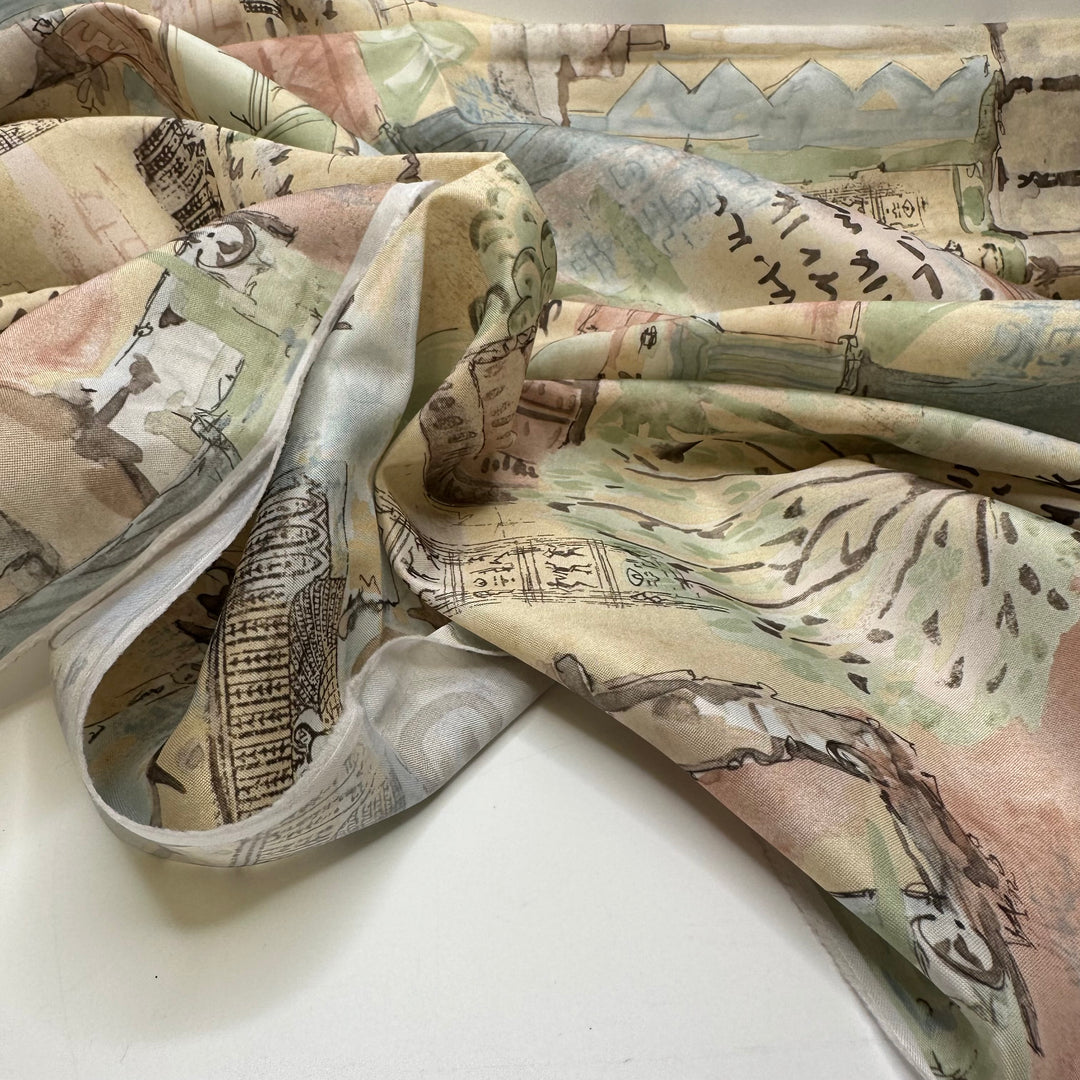Dates From The Nile - Poly Woven - Beige/Green Egypt Motif - 1M Bundle