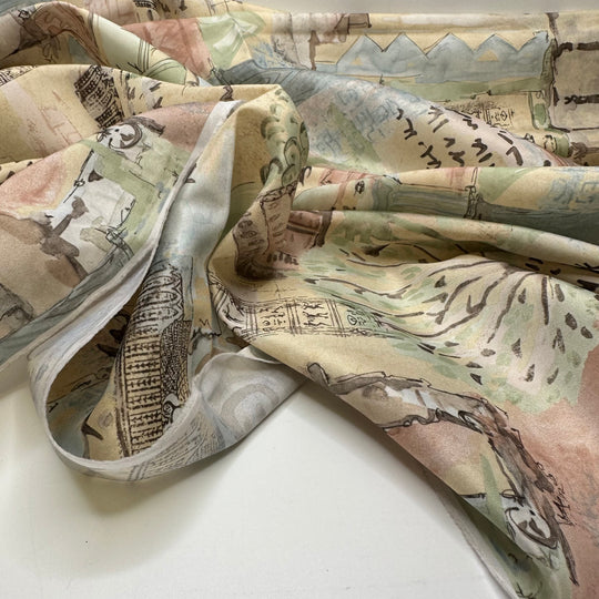 Dates From The Nile - Poly Woven - Beige/Green Egypt Motif - 1M Bundle