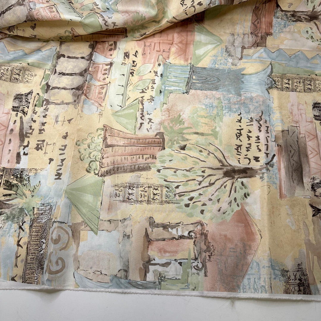 Dates From The Nile - Poly Woven - Beige/Green Egypt Motif - 1M Bundle