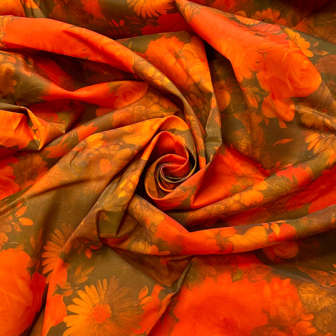 UB - That First Sip Of Herbal Tea - Polyester Blend Woven - Orange Multi Floral - 3.3M Bundle