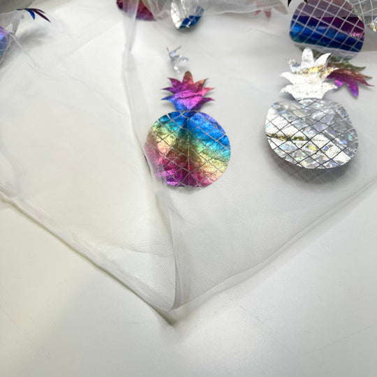 UB - Tropical Disco - Metallic Tulle Poly Woven - White Multi Pineapples - 1.4M Bundle
