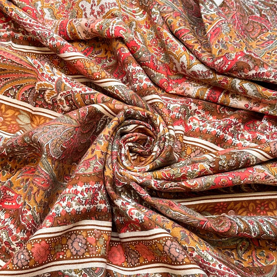 Grabbing Coffee At A Local Cafe - Wool Blend Woven - Brown Multi Paisley - 1.5M Bundle