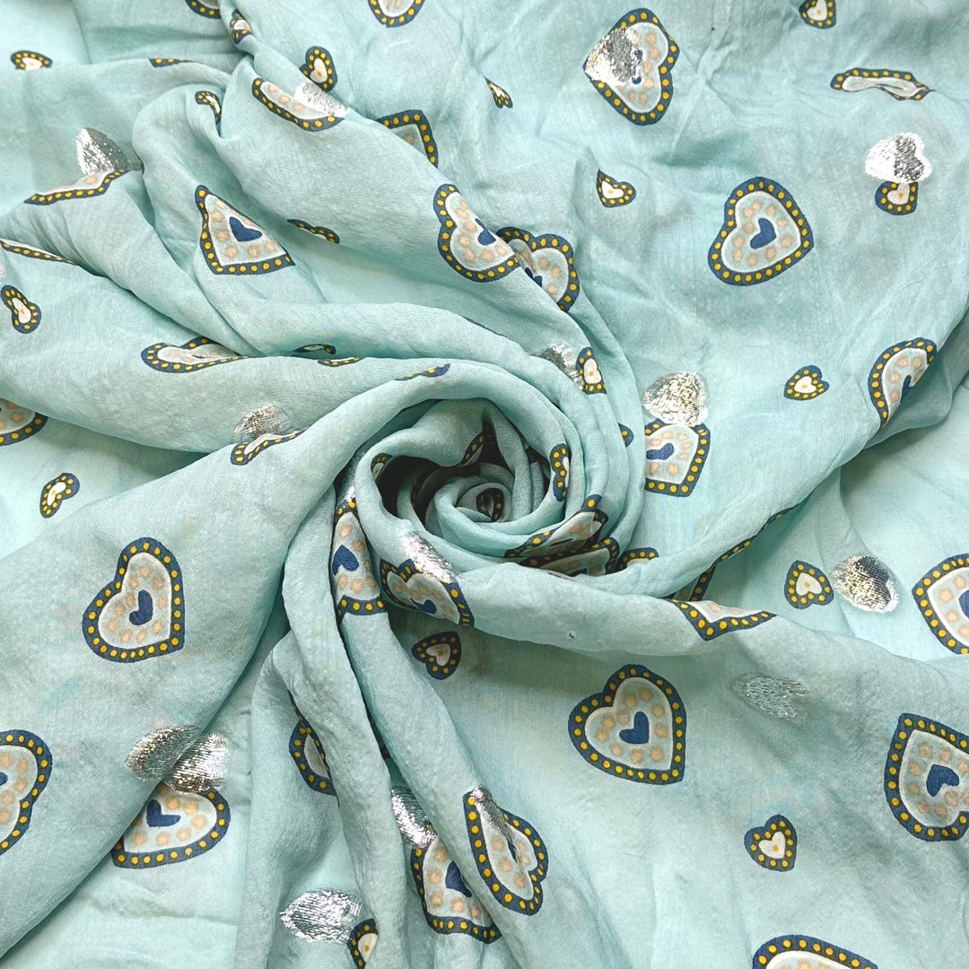 My Grandmothers Locket - Metallic Silk Woven - Light Blue Multi Hearts - 1.25M Bundle