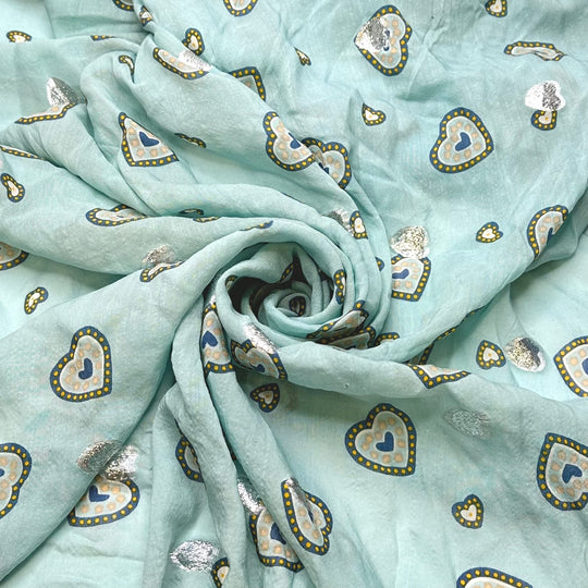 My Grandmothers Locket - Metallic Silk Woven - Light Blue Multi Hearts - 1.25M Bundle