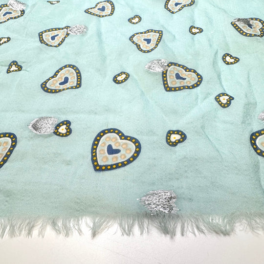 My Grandmothers Locket - Metallic Silk Woven - Light Blue Multi Hearts - 1.25M Bundle