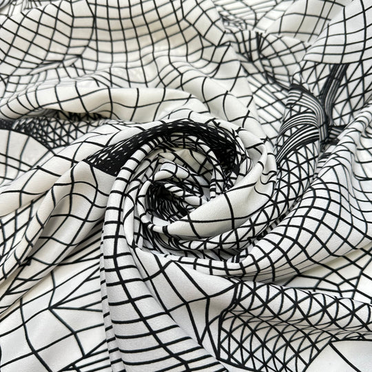 Digital Garden - Crepe Poly Woven - White/Black Geometric Floral - Bundles