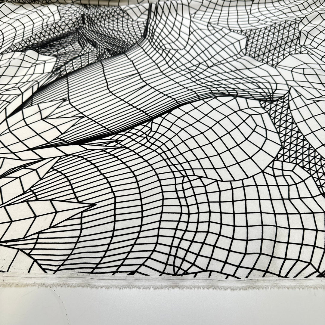 Digital Garden - Crepe Poly Woven - White/Black Geometric Floral - Bundles