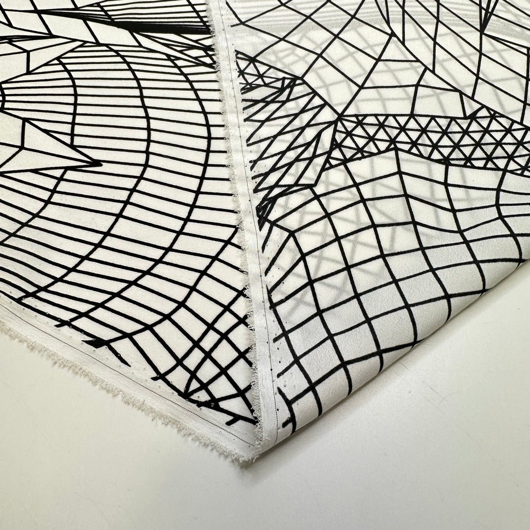 Digital Garden - Crepe Poly Woven - White/Black Geometric Floral - Bundles