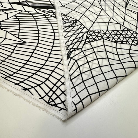 Digital Garden - Crepe Poly Woven - White/Black Geometric Floral - Bundles