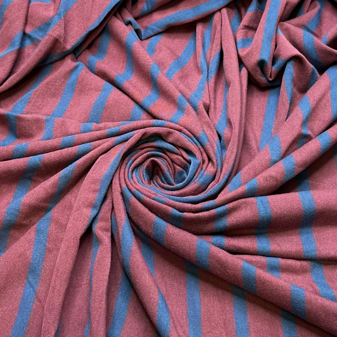 Rows Of Flowers - Jersey Cotton/Rayon Knit - Dark Blue/Pink Stripes - 1.45M Bundle