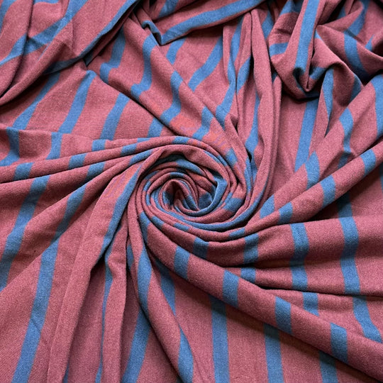 Rows Of Flowers - Jersey Cotton/Rayon Knit - Dark Blue/Pink Stripes - 1.45M Bundle