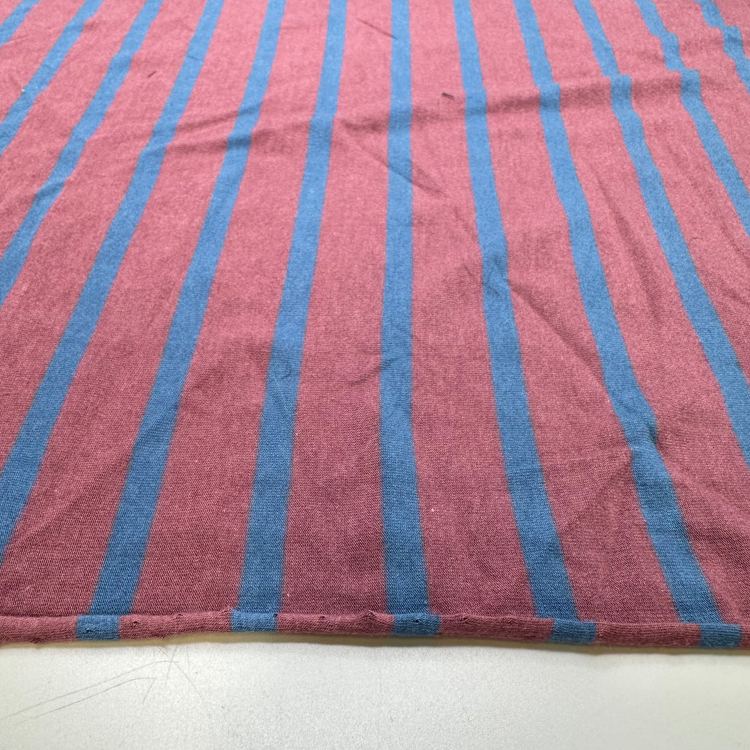 Rows Of Flowers - Jersey Cotton/Rayon Knit - Dark Blue/Pink Stripes - 1.45M Bundle