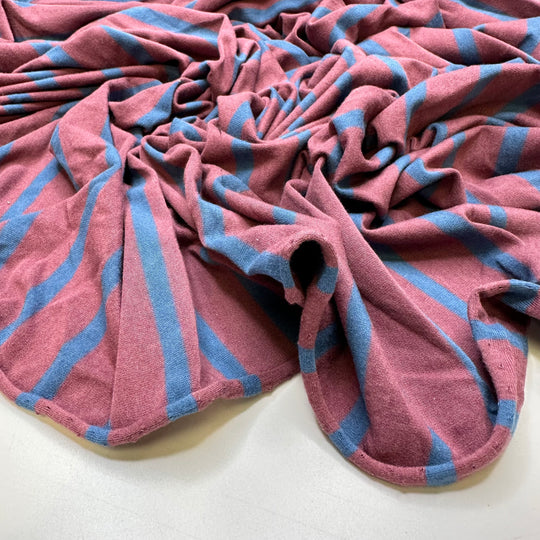 Rows Of Flowers - Jersey Cotton/Rayon Knit - Dark Blue/Pink Stripes - 1.45M Bundle