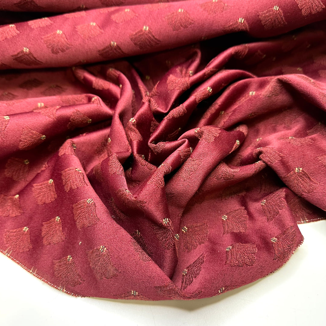 Merlot On A Yacht - Tapestry Weave Polyester Blend Woven - Burgundy Multi Damask - 1M Bundle