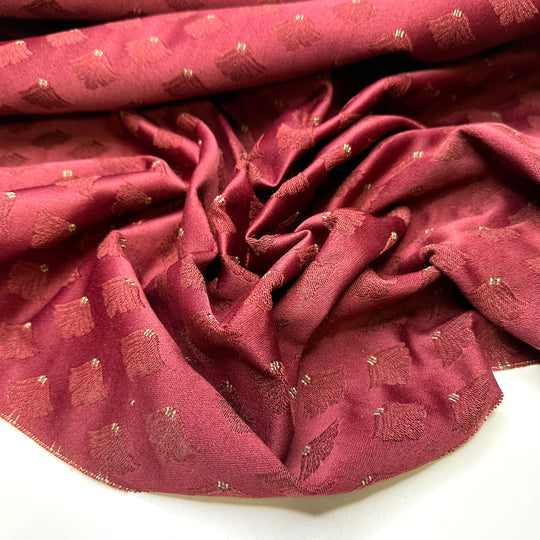 Merlot On A Yacht - Tapestry Weave Polyester Blend Woven - Burgundy Multi Damask - 1M Bundle