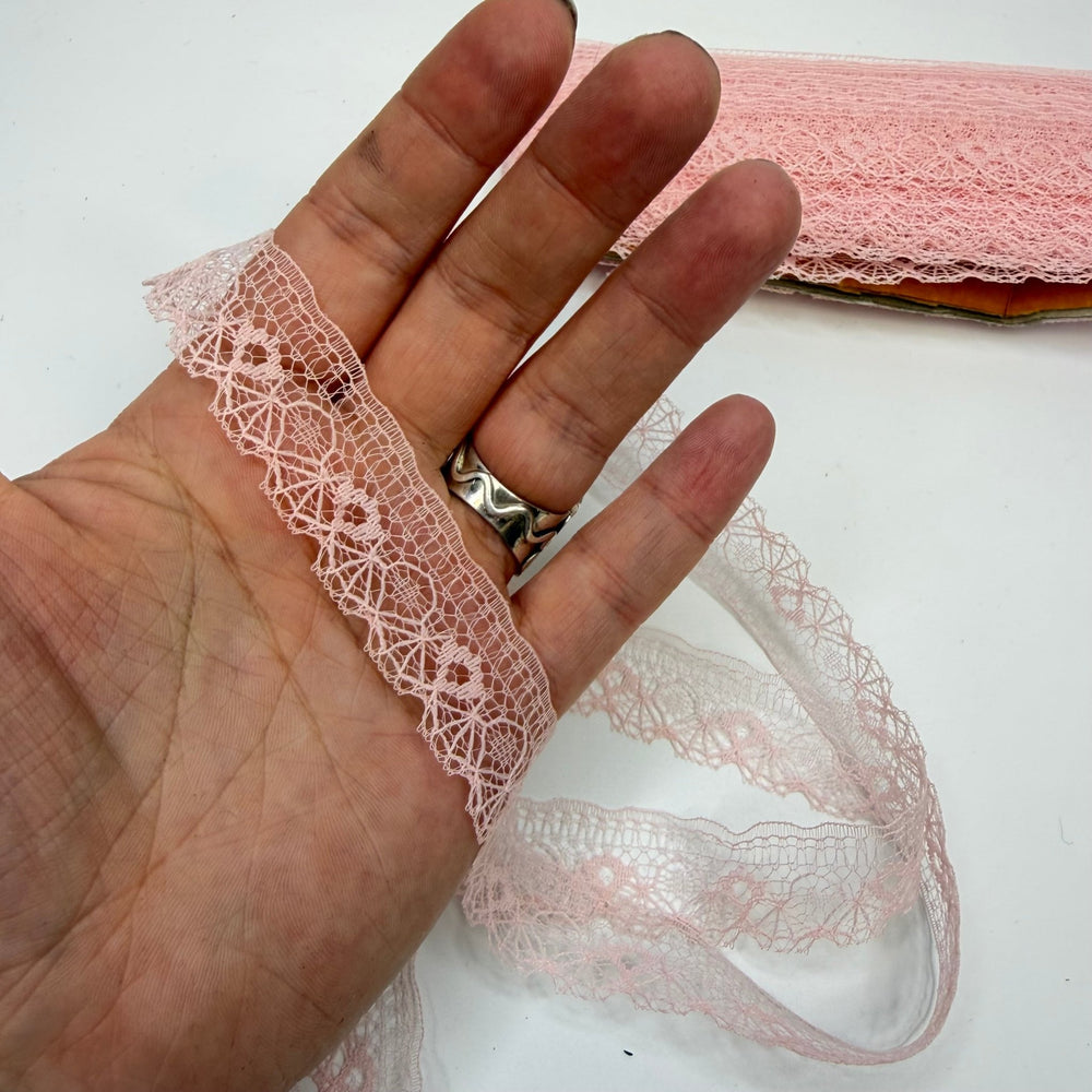 ¾" (19mm) Vintage Scalloped Lace Trim - Pink - 4M Bundle - True Deadstock supplies Fabric by private - Sustainable Textile | FABCYCLE