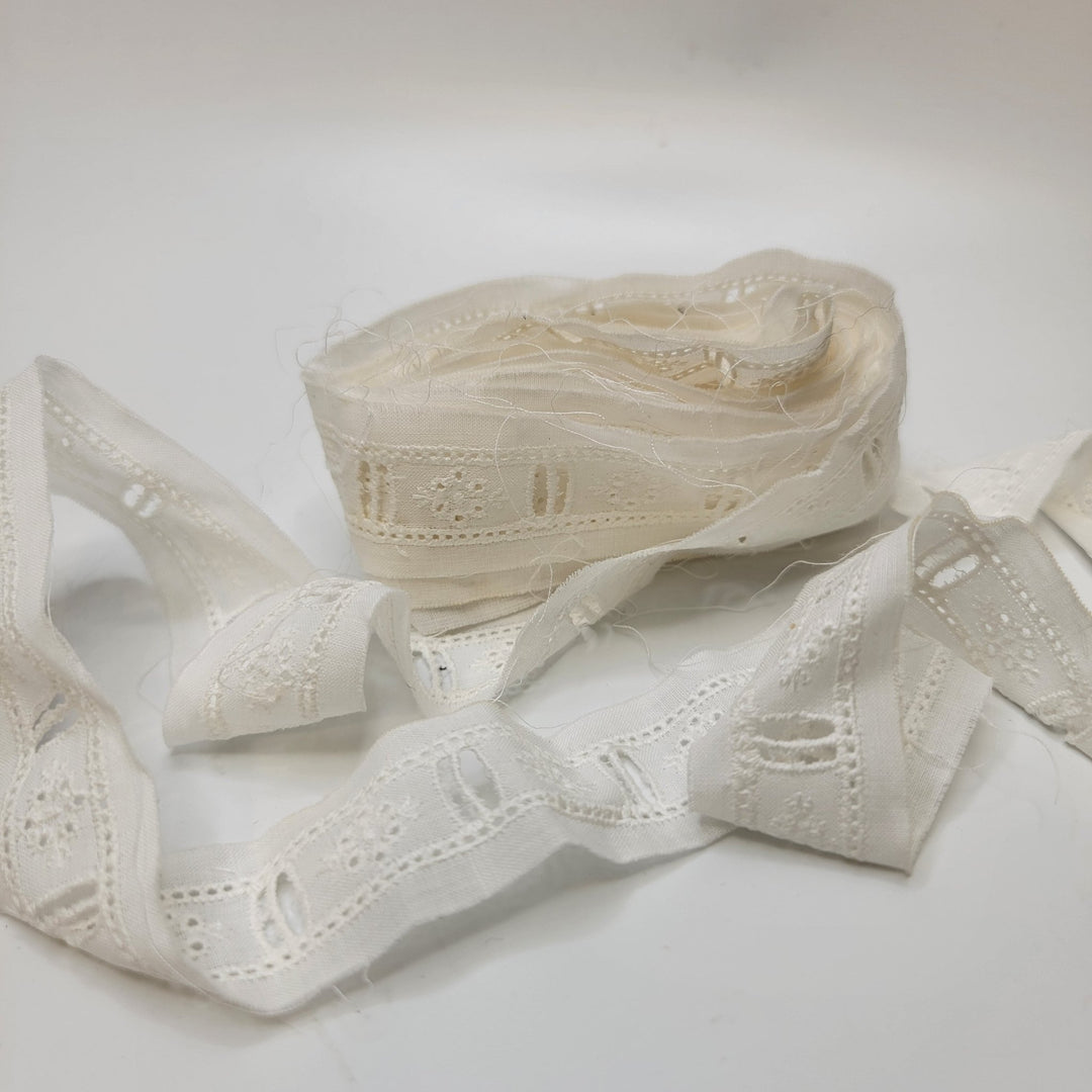 ¾" (19mm) Vintage/Embroidered Tape Trim - White - 4M Bundle - True Deadstock supplies Fabric by private - Sustainable Textile | FABCYCLE