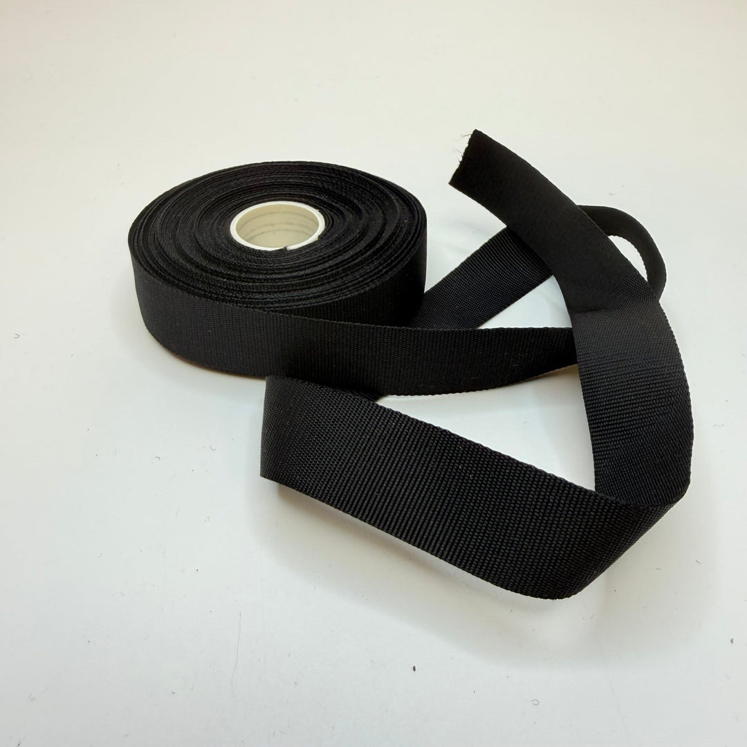 ¾" (19mm) Webbing Trim - Black - Roll - True Deadstock supplies Fabric by private - Sustainable Textile | FABCYCLE