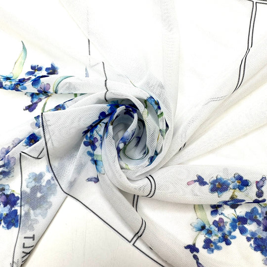 Print Mesh Scraps Pack - Mesh Poly/Spandex Knit - Blue/White Floral - Bundles - FABCYCLE Deadstock and Sustainble Fabrics and Sewing Supplies