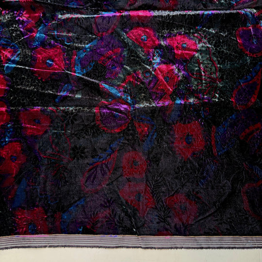 1st Birthday Party - Vintage Velvet Acetate/Nylon Woven - Black/Purple Floral - 3M Bundle - True Deadstock fabric Fabric by private - Sustainable Textile | FABCYCLE