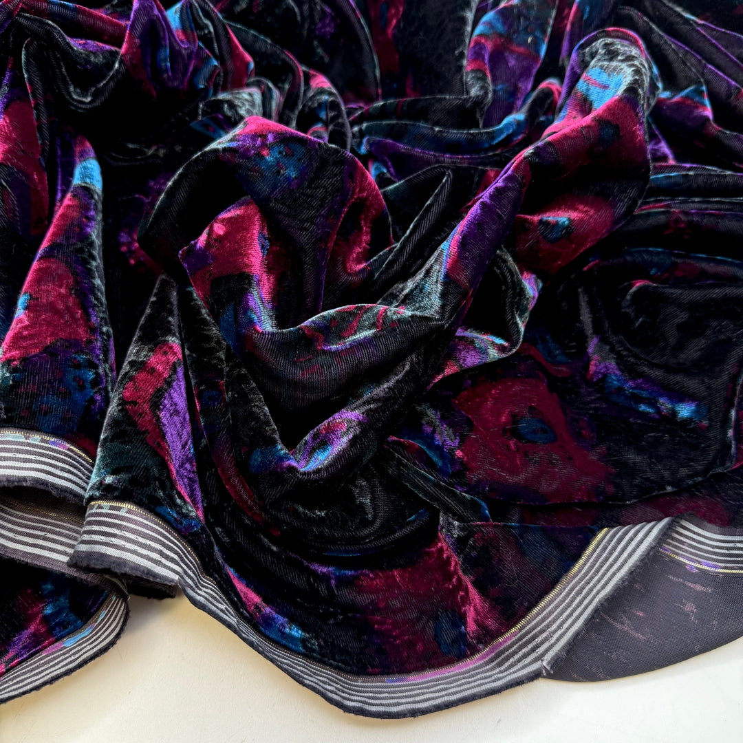 1st Birthday Party - Vintage Velvet Acetate/Nylon Woven - Black/Purple Floral - 3M Bundle - True Deadstock fabric Fabric by private - Sustainable Textile | FABCYCLE