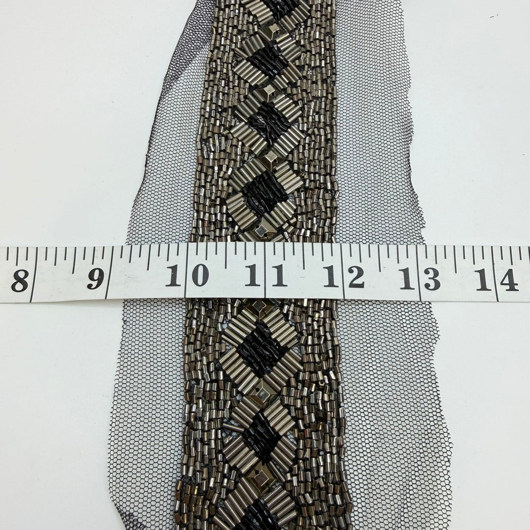 2" (51mm) Beaded Tape Trim - Black/Silver - 0.9M Bundle - True Deadstock supplies Fabric by private - Sustainable Textile | FABCYCLE