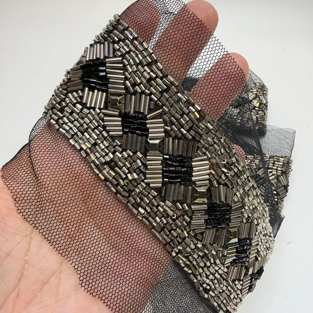 2" (51mm) Beaded Tape Trim - Black/Silver - 0.9M Bundle - True Deadstock supplies Fabric by private - Sustainable Textile | FABCYCLE