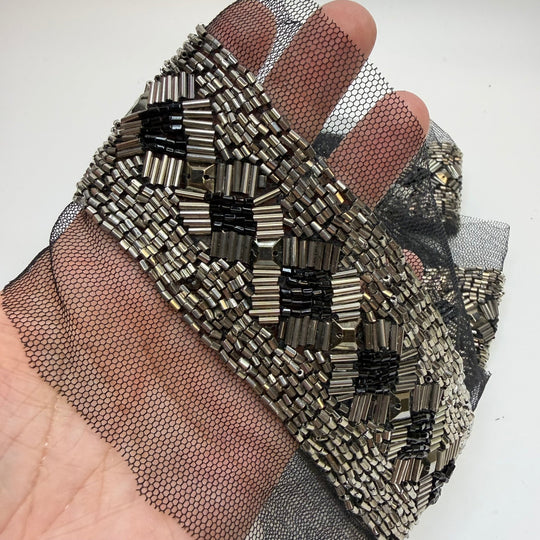 2" (51mm) Beaded Tape Trim - Black/Silver - 0.9M Bundle - True Deadstock supplies Fabric by private - Sustainable Textile | FABCYCLE