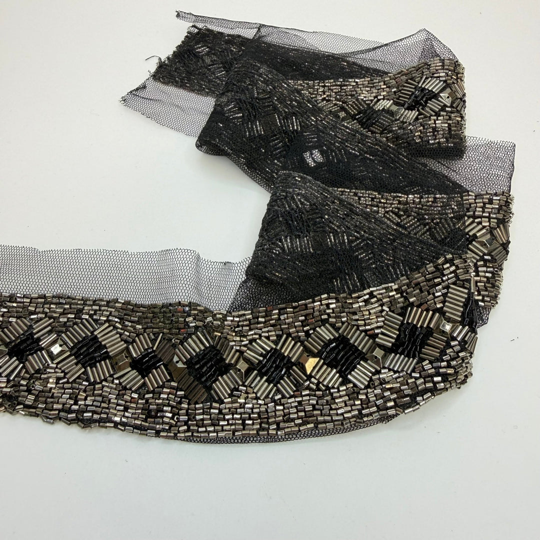 2" (51mm) Beaded Tape Trim - Black/Silver - 0.9M Bundle - True Deadstock supplies Fabric by private - Sustainable Textile | FABCYCLE
