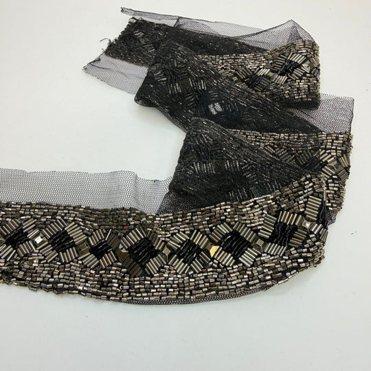 2" (51mm) Beaded Tape Trim - Black/Silver - 0.9M Bundle - True Deadstock supplies Fabric by private - Sustainable Textile | FABCYCLE