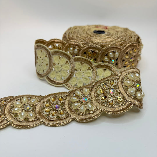 2" (51mm) Beaded Tape Trim - Gold/Cream - 6.8M Bundle - True Deadstock supplies Fabric by private - Sustainable Textile | FABCYCLE