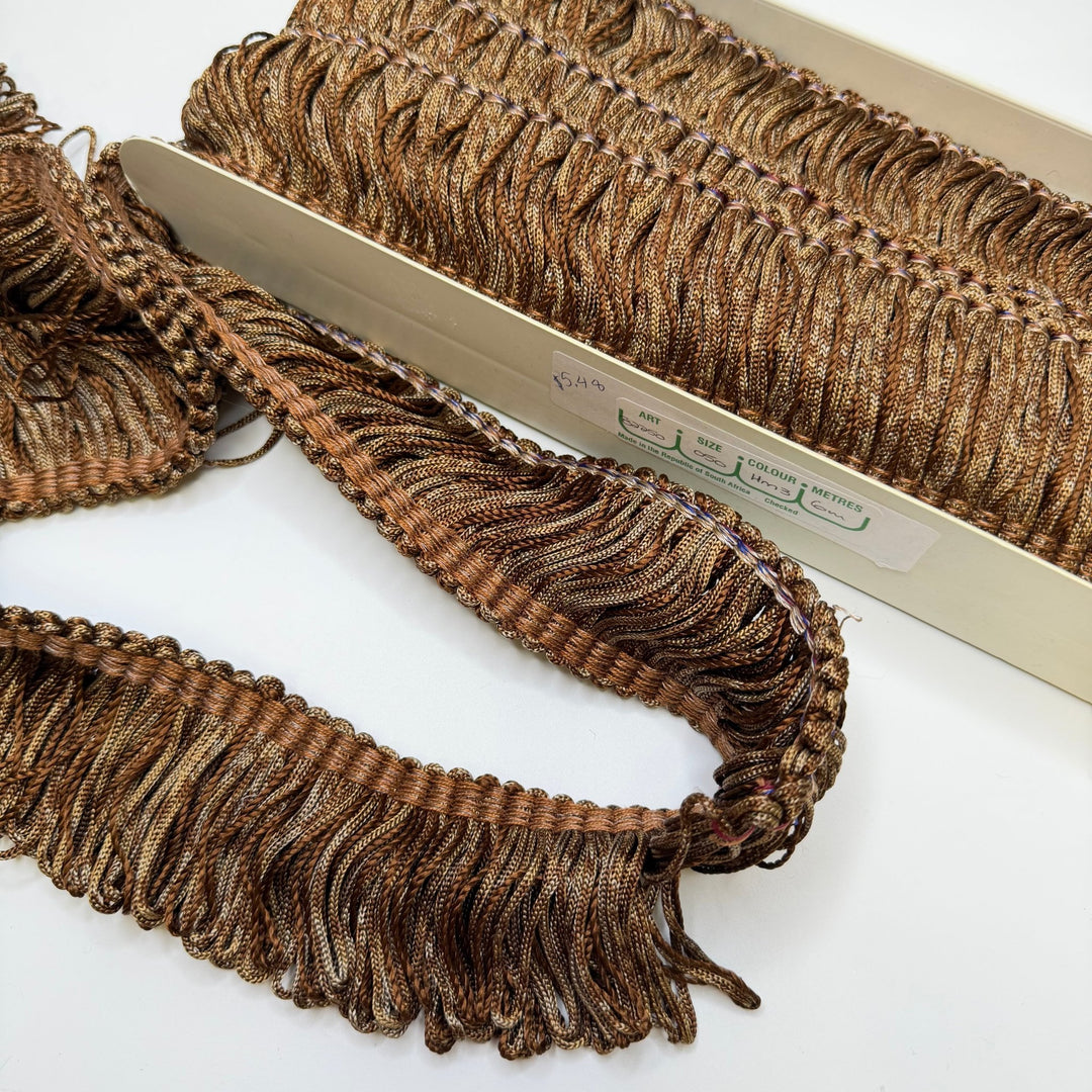 2" (51mm) Fringe Trim - Brown/Beige - 1M - True Deadstock supplies Fabric by private - Sustainable Textile | FABCYCLE