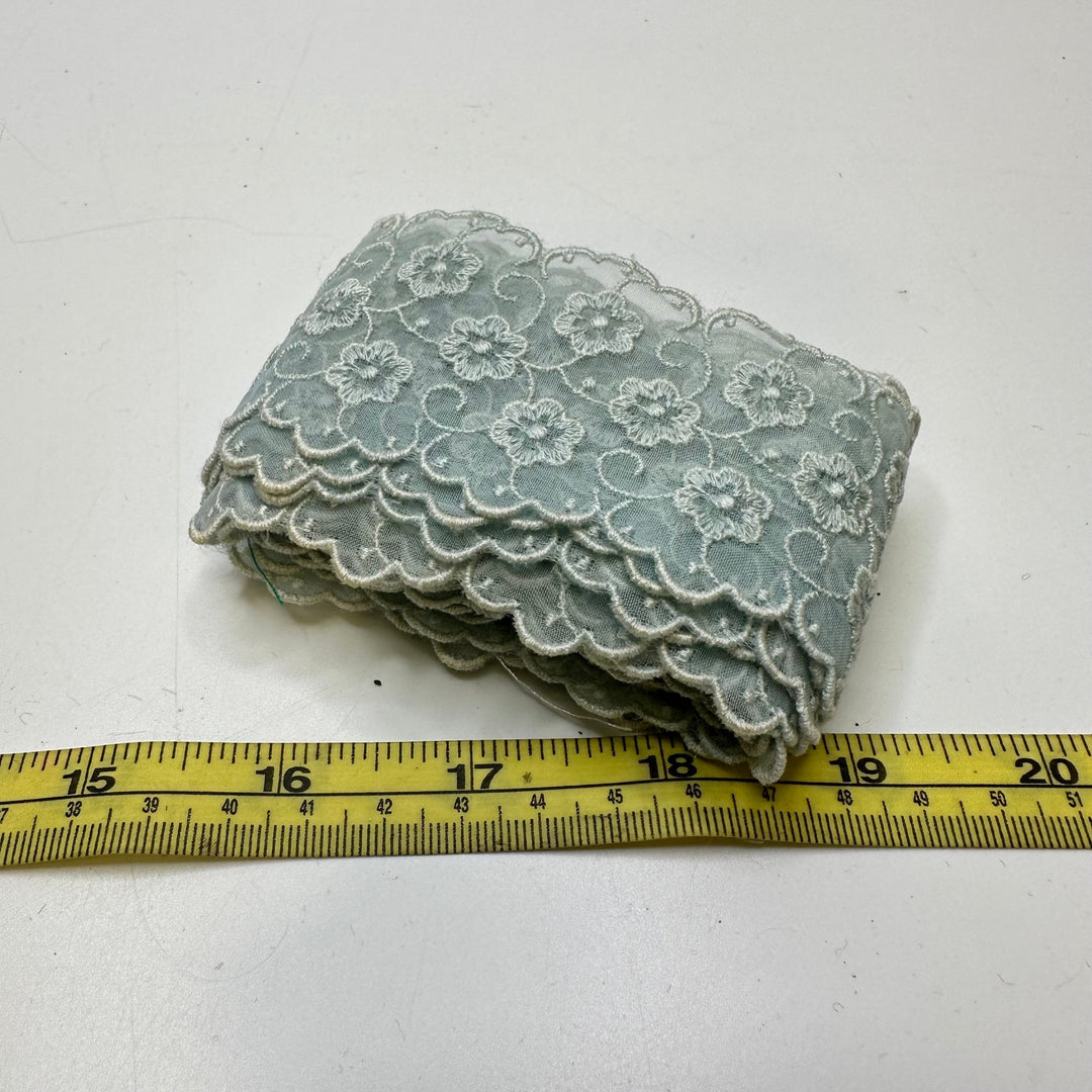2" (51mm) Lace Trim - Light Blue/Grey - 2.2M Bundle - True Deadstock supplies Fabric by private - Sustainable Textile | FABCYCLE