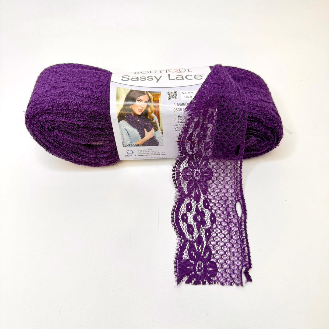 2" (51mm) Scalloped Lace Trim - Dark Purple - 24M Bundle - True Deadstock supplies Fabric by private - Sustainable Textile | FABCYCLE