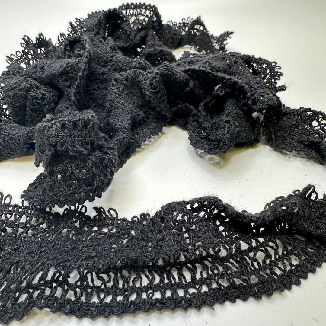 2" (51mm) Stretchy Scalloped Crochet Lace Trim - Black - 2.8M Bundle - True Deadstock supplies Fabric by private - Sustainable Textile | FABCYCLE