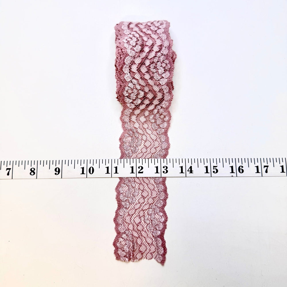 2" (51mm) Stretchy Scalloped Lace Trim - Pink - 3M Bundle - True Deadstock supplies Fabric by private - Sustainable Textile | FABCYCLE