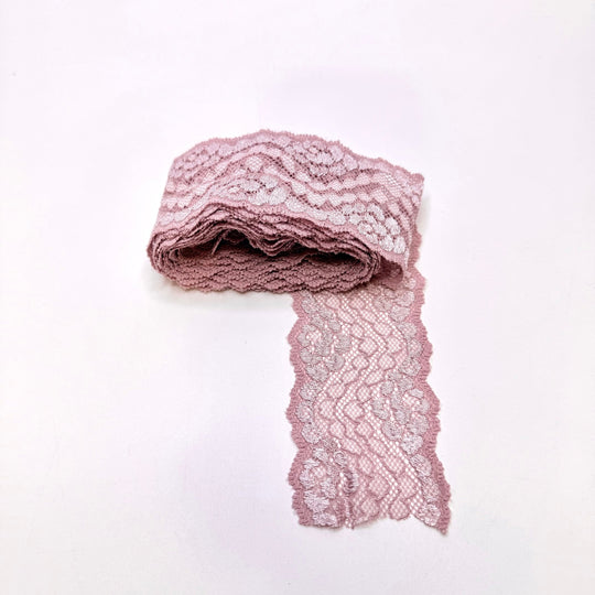 2" (51mm) Stretchy Scalloped Lace Trim - Pink - 3M Bundle - True Deadstock supplies Fabric by private - Sustainable Textile | FABCYCLE