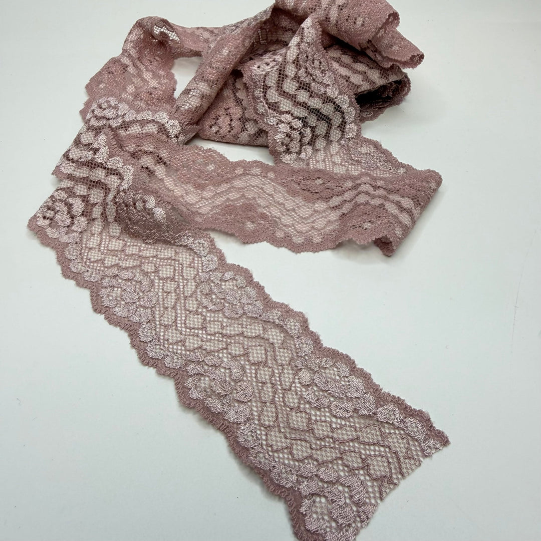 2" (51mm) Stretchy Scalloped Mesh Lace Trim - Light Dusty Rose - 3M Bundle - True Deadstock supplies Fabric by private - Sustainable Textile | FABCYCLE