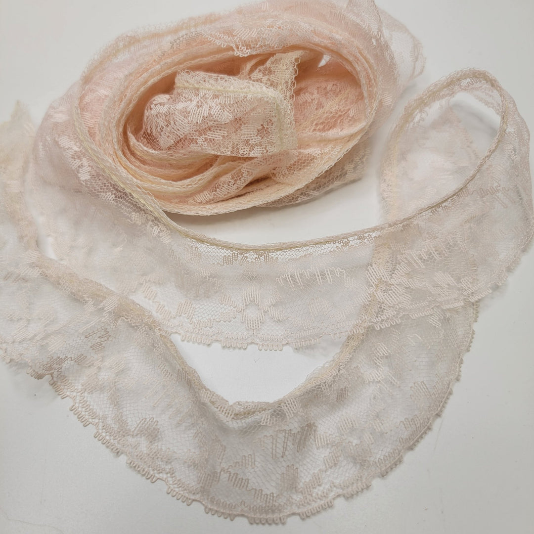 2" (51mm) Vintage Ruffled Mesh Lace Trim - Light Pink - 3.75M Bundle - True Deadstock supplies Fabric by private - Sustainable Textile | FABCYCLE