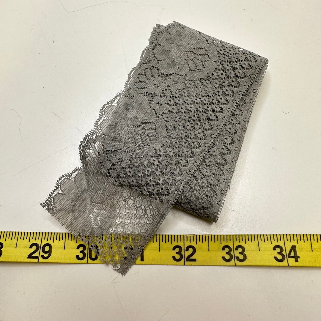 2 ¼" (57mm) Scalloped Lace Trim - Light Grey - 2.25M Bundle - True Deadstock supplies Fabric by private - Sustainable Textile | FABCYCLE