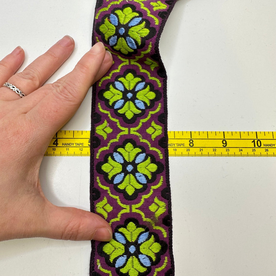 2 ¼" (57mm) Vintage/Embroidered Tape Trim - Purple Multi - 1.45M Bundle - True Deadstock supplies Fabric by private - Sustainable Textile | FABCYCLE