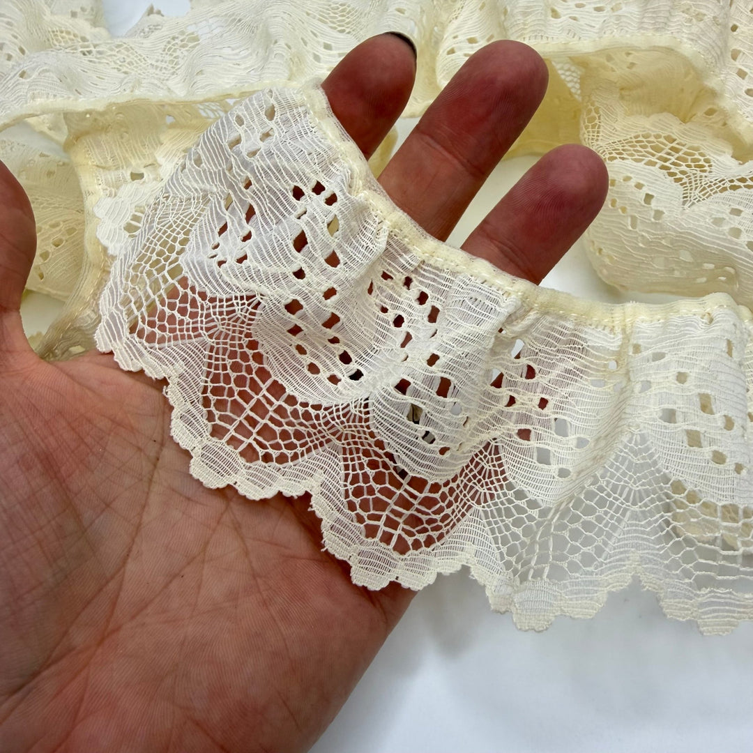 2 ½" (64mm) Vintage Ruffled Mesh Lace Trim - Cream - 3.5M Bundle - True Deadstock supplies Fabric by private - Sustainable Textile | FABCYCLE