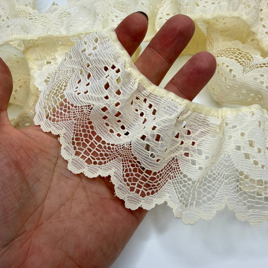 2 ½" (64mm) Vintage Ruffled Mesh Lace Trim - Cream - 3.5M Bundle - True Deadstock supplies Fabric by private - Sustainable Textile | FABCYCLE