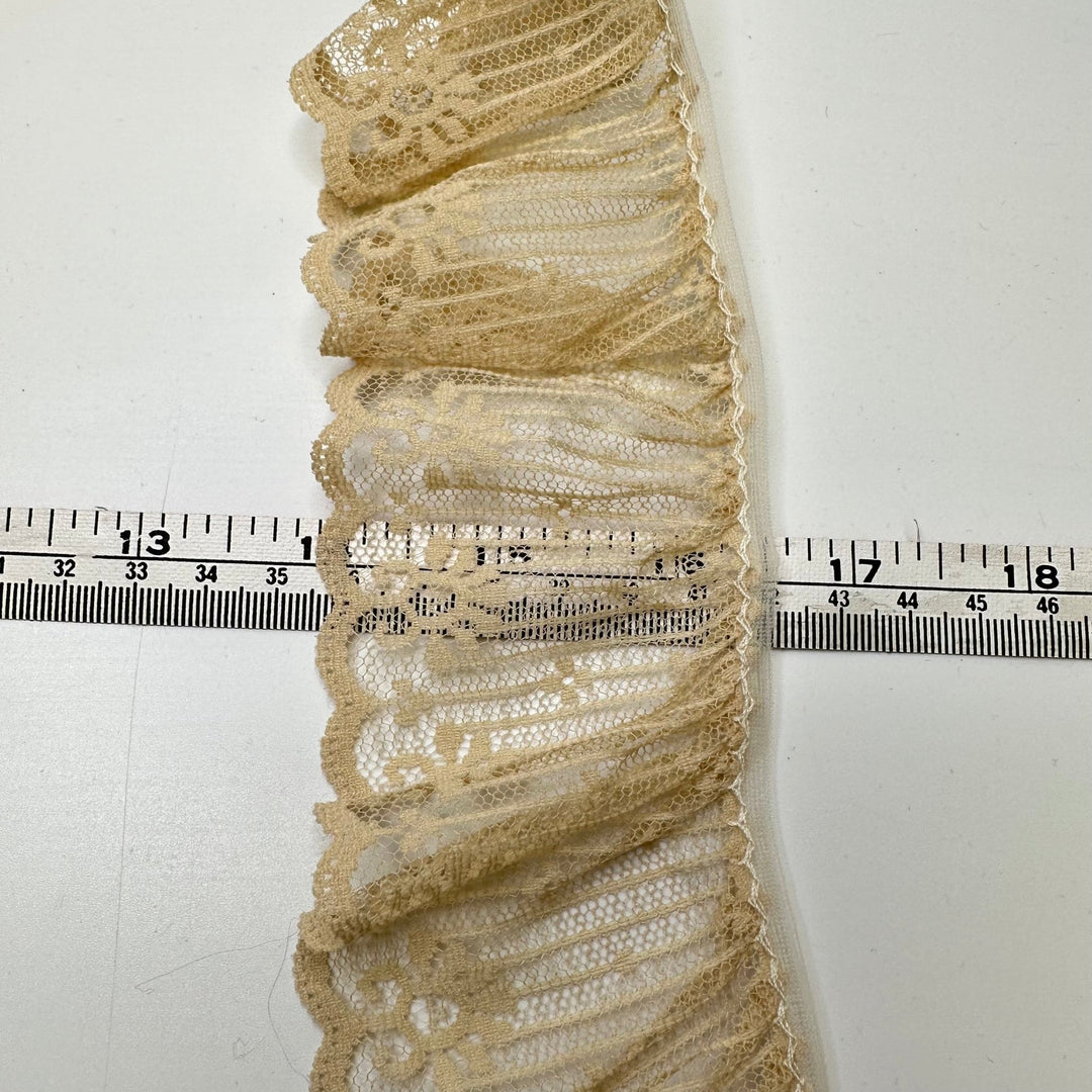 2 ½" (64mm) Vintage Ruffled Mesh Lace Trim - Light Beige - 5.8M Bundle - True Deadstock supplies Fabric by private - Sustainable Textile | FABCYCLE