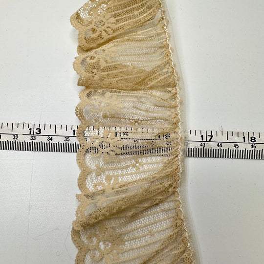2 ½" (64mm) Vintage Ruffled Mesh Lace Trim - Light Beige - 5.8M Bundle - True Deadstock supplies Fabric by private - Sustainable Textile | FABCYCLE