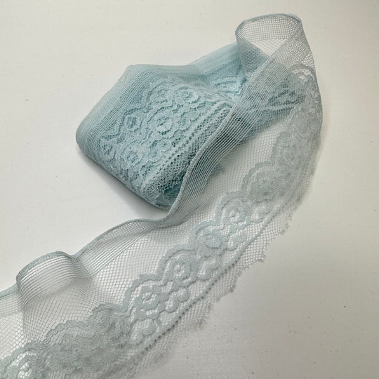 2 ½" (64mm) Vintage Scalloped Mesh Lace Trim - Light Blue - 2.4M Bundle - True Deadstock supplies Fabric by private - Sustainable Textile | FABCYCLE