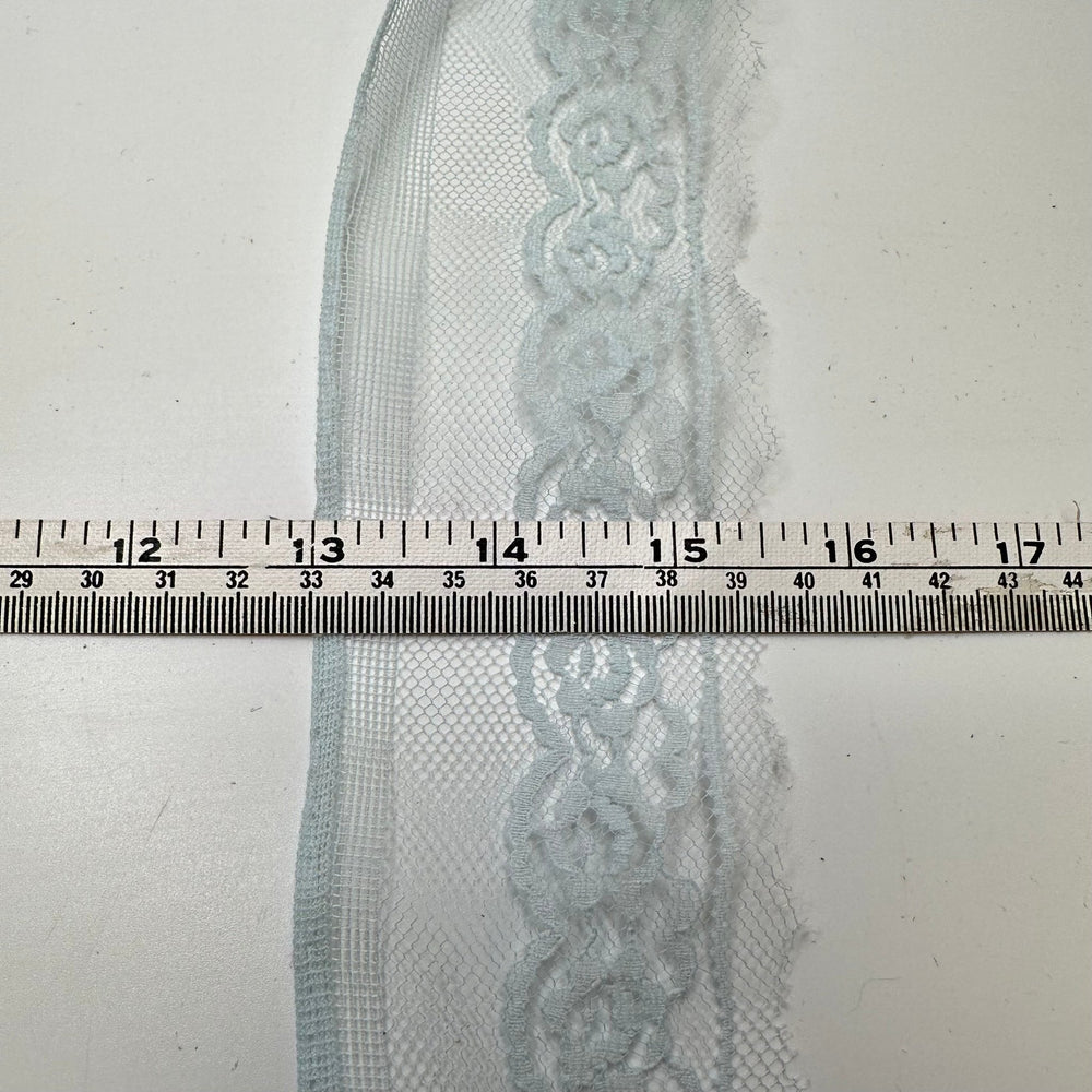 2 ½" (64mm) Vintage Scalloped Mesh Lace Trim - Light Blue - 2.4M Bundle - True Deadstock supplies Fabric by private - Sustainable Textile | FABCYCLE