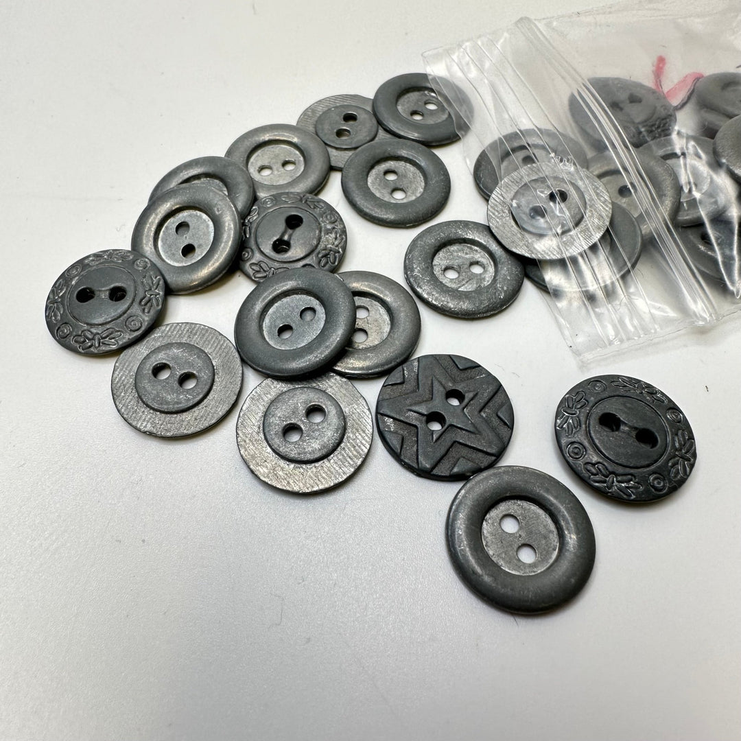 2 Hole Button - 15MM Metal - Grey - 35 Pack - True Deadstock supplies Fabric by private - Sustainable Textile | FABCYCLE