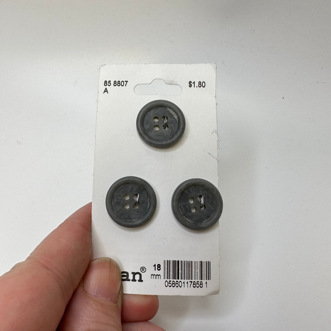 2 Hole Button - 18MM Plastic - Grey - 3 Pack - True Deadstock supplies Fabric by private - Sustainable Textile | FABCYCLE