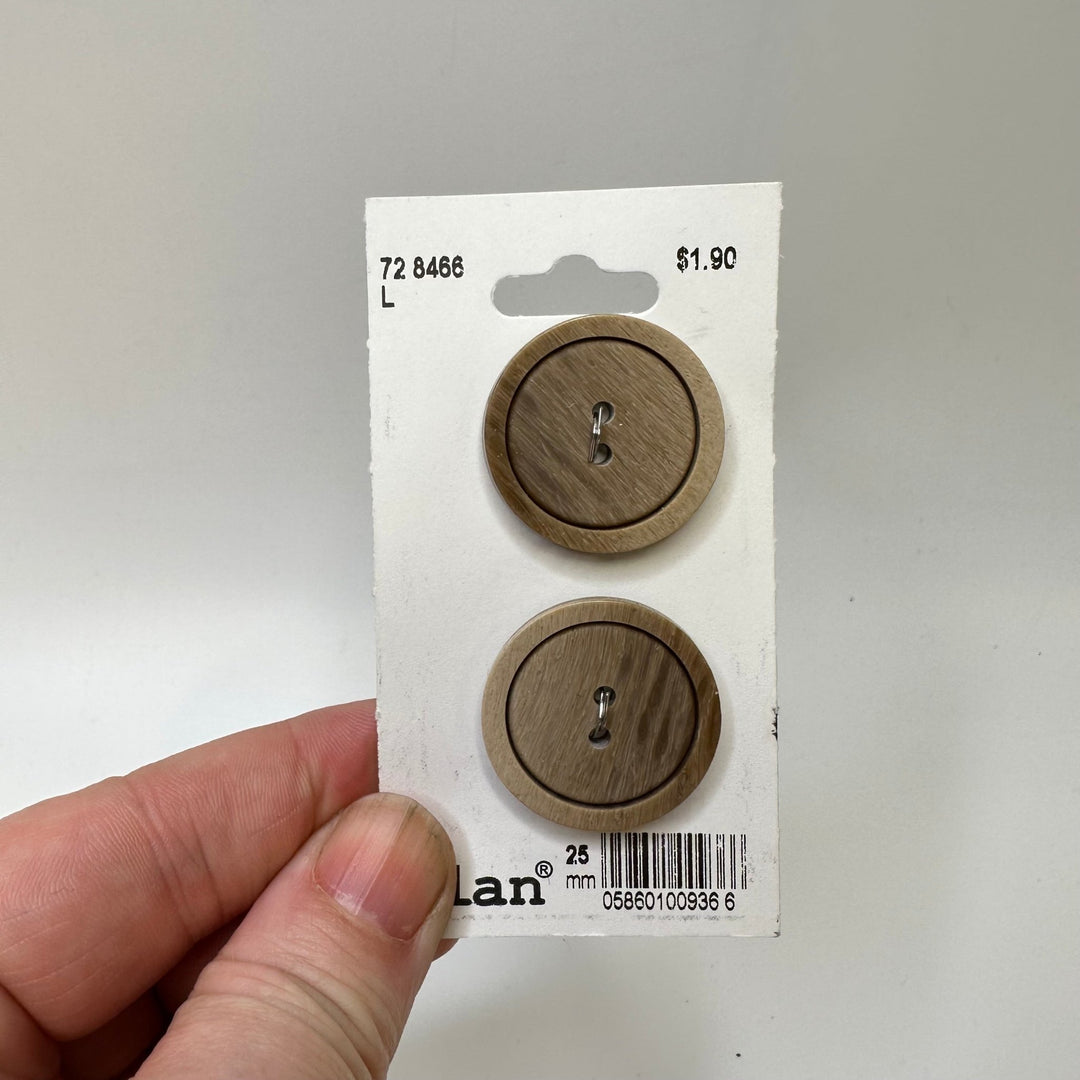 2 Hole Button - 25MM Plastic - Beige - 2 Pack - True Deadstock supplies Fabric by private - Sustainable Textile | FABCYCLE